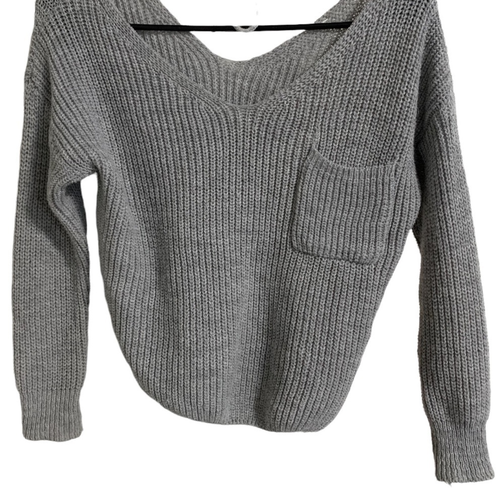 Grey scoopneck ribbed sweater